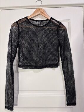 Black Sheer Mesh Long-Sleeve Crop Top